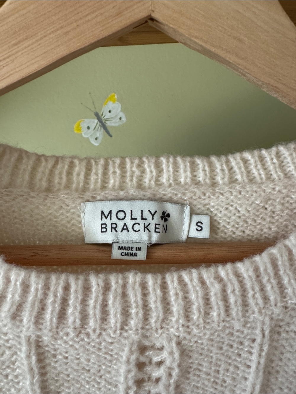 Cream Knit Sweater with Ruffled Lace - Picture 2 of 6